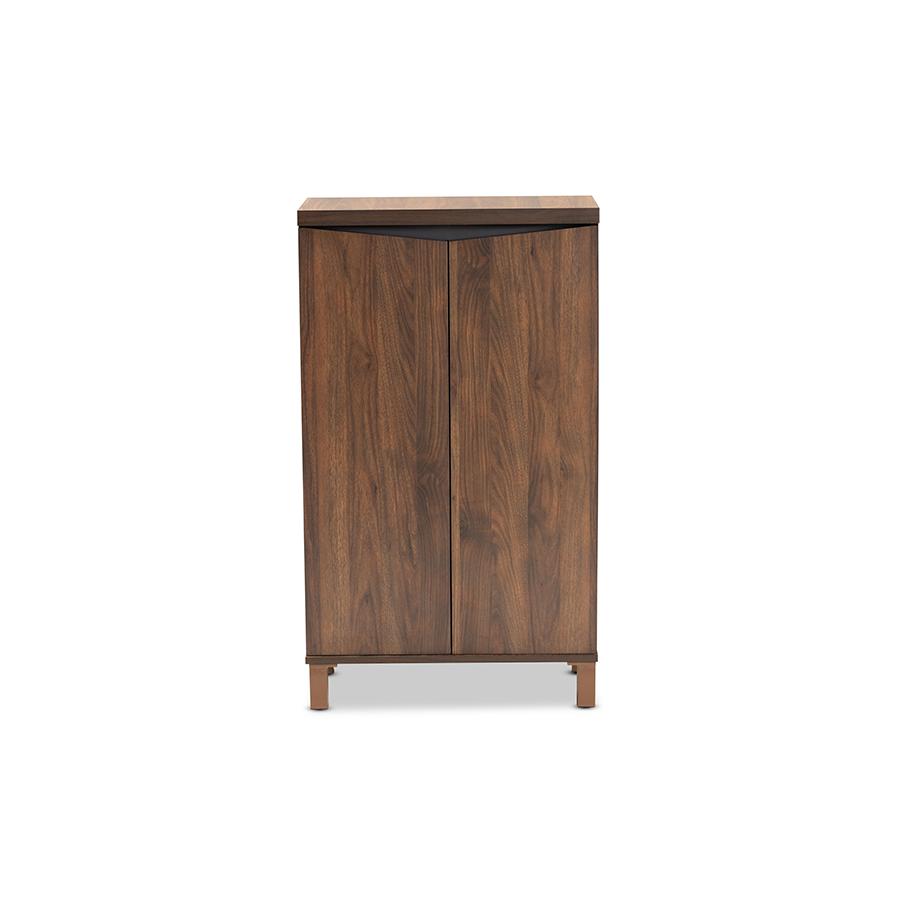 Baxton Studio Talon Modern and Contemporary Two-Tone Walnut Brown and Dark Grey Finished Wood 2-Door Shoe Storage Cabinet | Cabinets | Modishstore - 4