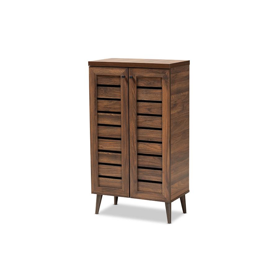 Baxton Studio Salma Modern and Contemporary Walnut Brown Finished Wood 2-Door Shoe Storage Cabinet | Cabinets | Modishstore - 2