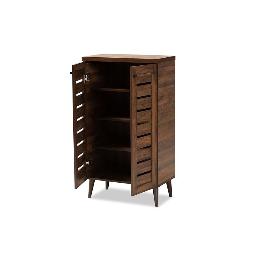 Baxton Studio Salma Modern and Contemporary Walnut Brown Finished Wood 2-Door Shoe Storage Cabinet | Cabinets | Modishstore - 3