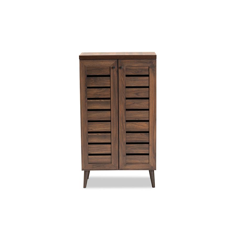 Baxton Studio Salma Modern and Contemporary Walnut Brown Finished Wood 2-Door Shoe Storage Cabinet | Cabinets | Modishstore - 4