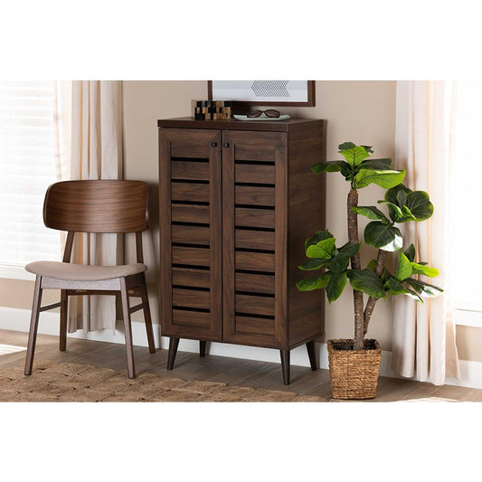 Baxton Studio Salma Modern and Contemporary Walnut Brown Finished Wood 2-Door Shoe Storage Cabinet | Cabinets | Modishstore