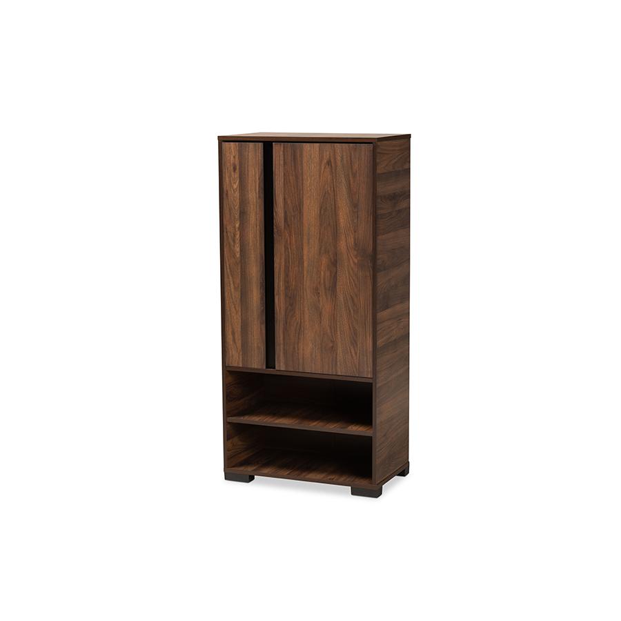 Baxton Studio Raina Modern and Contemporary Two-Tone Walnut Brown and Black Finished Wood 2-Door Shoe Storage Cabinet | Cabinets | Modishstore - 2