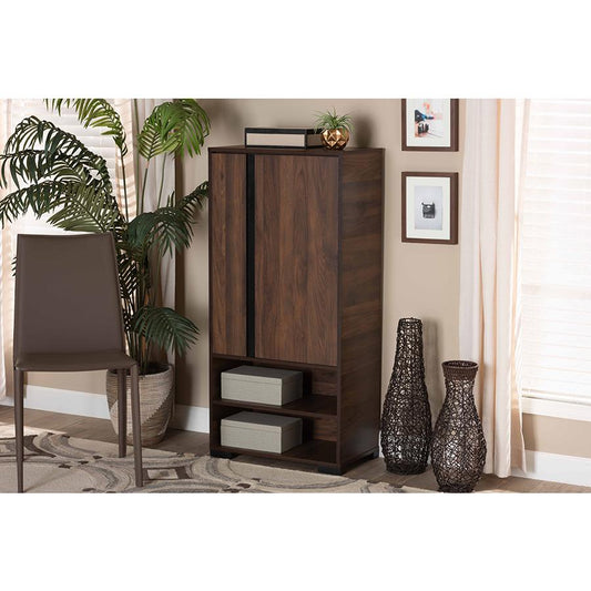 Baxton Studio Raina Modern and Contemporary Two-Tone Walnut Brown and Black Finished Wood 2-Door Shoe Storage Cabinet | Cabinets | Modishstore