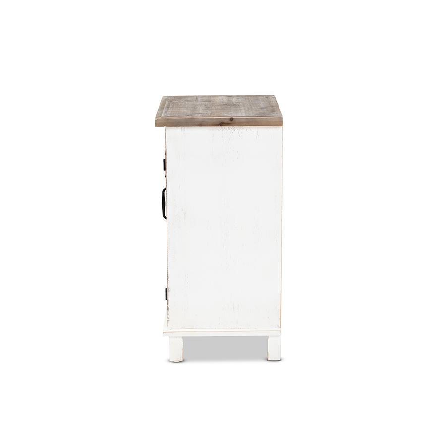 Baxton Studio Faron Classic and Traditional Farmhouse Two-Tone Distressed White and Oak Brown Finished Wood 1-Door End Table | End Tables | Modishstore - 4