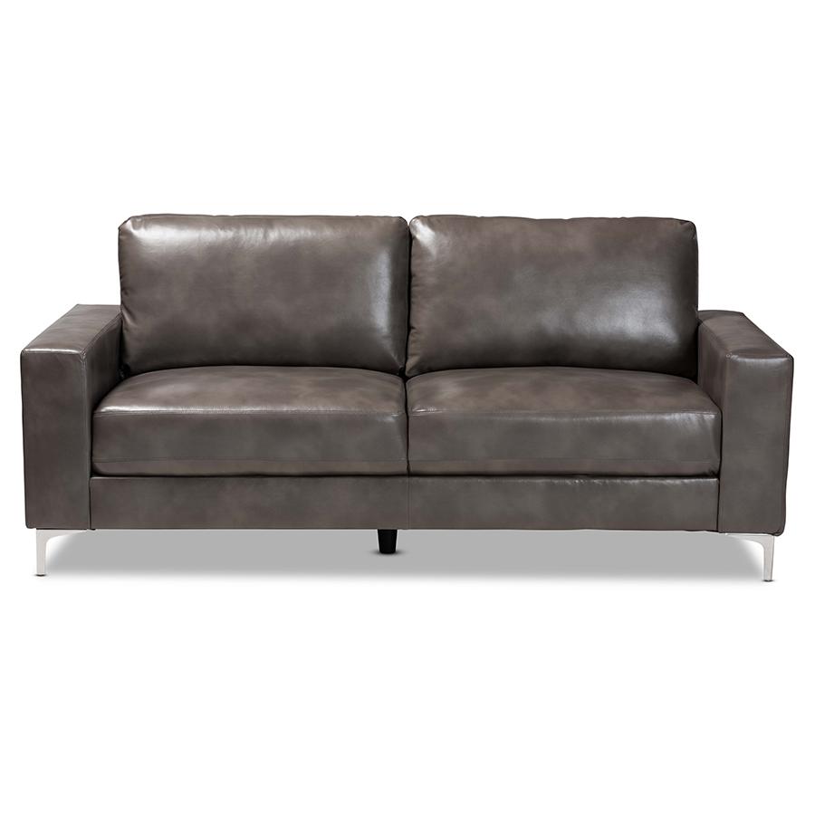 Baxton Studio Rayan Modern and Contemporary Grey Faux Leather Upholstered Silver Finished Metal Loveseat | Loveseats | Modishstore - 3