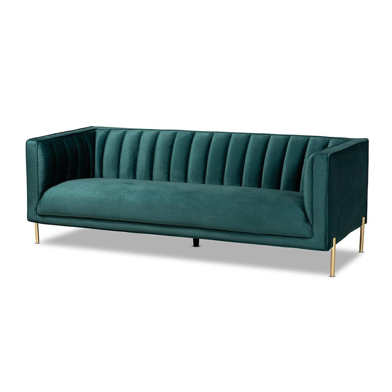 Baxton Studio Maia Contemporary Glam And Luxe Green Velvet Fabric Upholstered And Gold Finished Metal Sofa | Sofas | Modishstore - 2