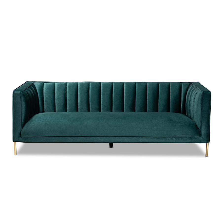 Baxton Studio Maia Contemporary Glam And Luxe Green Velvet Fabric Upholstered And Gold Finished Metal Sofa | Sofas | Modishstore - 3
