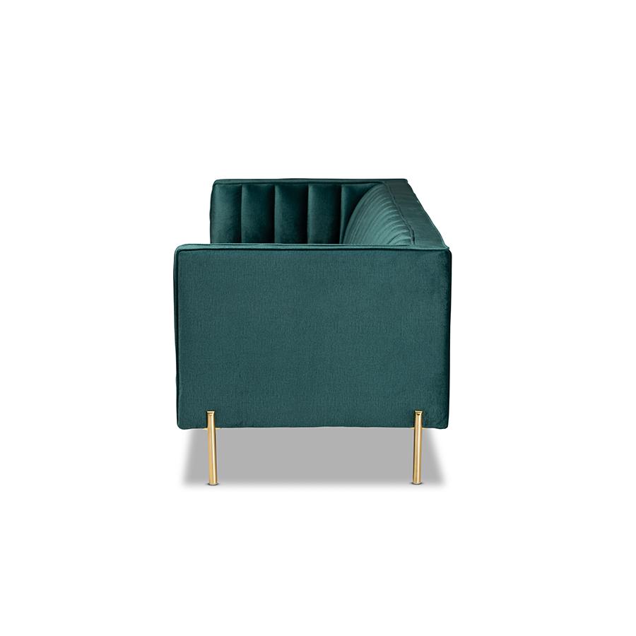 Baxton Studio Maia Contemporary Glam And Luxe Green Velvet Fabric Upholstered And Gold Finished Metal Sofa | Sofas | Modishstore - 4