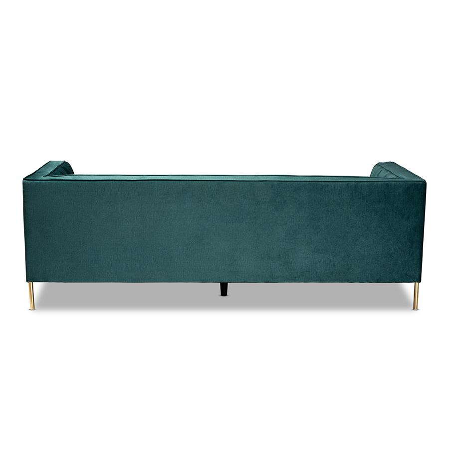 Baxton Studio Maia Contemporary Glam And Luxe Green Velvet Fabric Upholstered And Gold Finished Metal Sofa | Sofas | Modishstore - 5