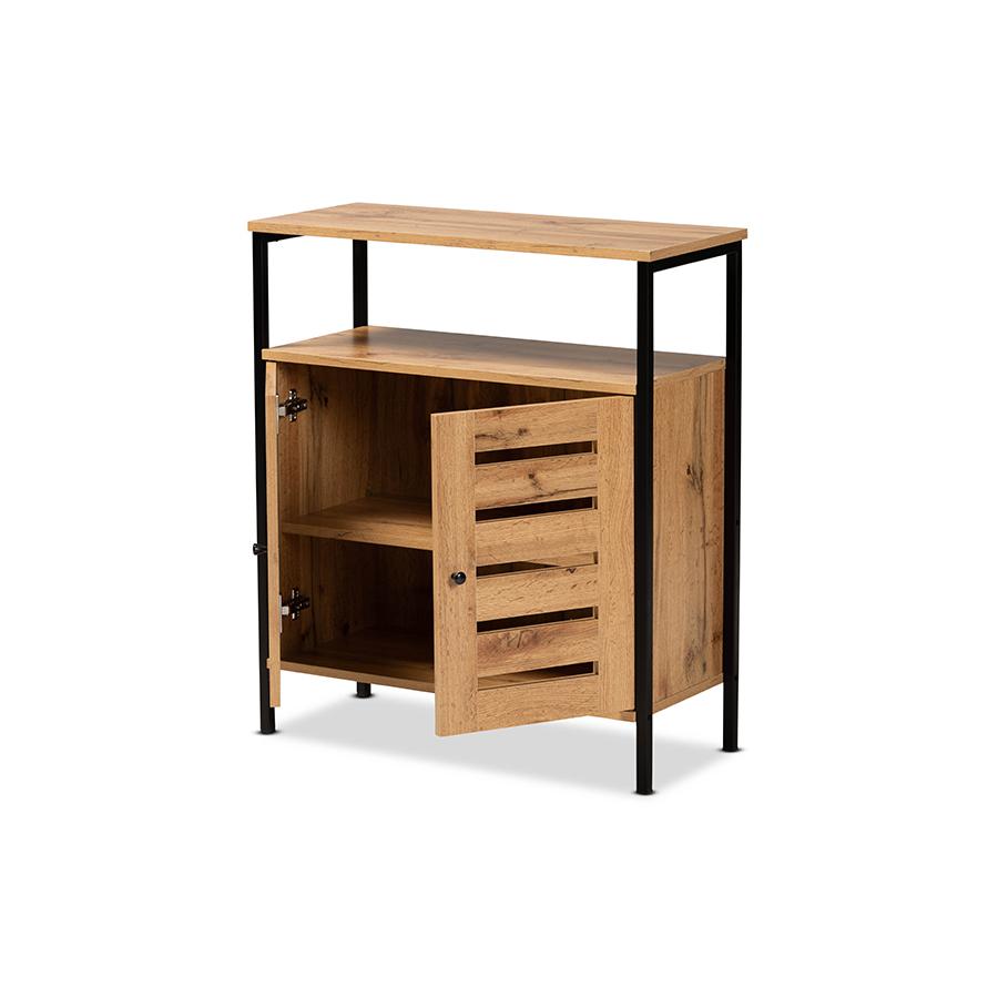 Baxton Studio Vander Modern and Contemporary Oak Brown Finished Wood and Black Metal 2-Door Shoe Cabinet | Cabinets | Modishstore - 3