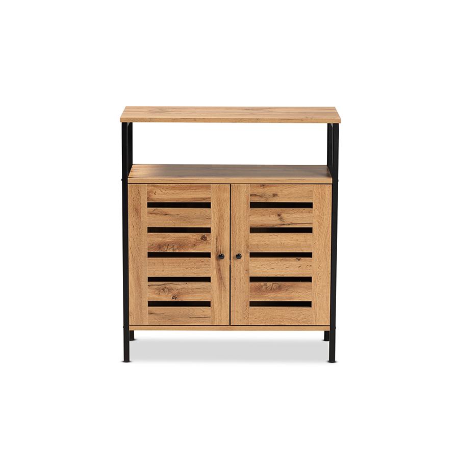 Baxton Studio Vander Modern and Contemporary Oak Brown Finished Wood and Black Metal 2-Door Shoe Cabinet | Cabinets | Modishstore - 4