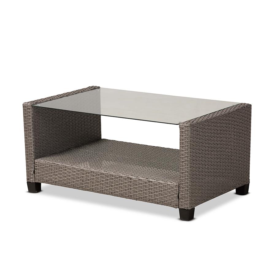 Baxton Studio Darian Modern and Contemporary Grey Fabric Upholstered and Grey Synthetic Rattan 4-Piece Patio Set | Outdoor Sofas, Loveseats & Sectionals | Modishstore - 3