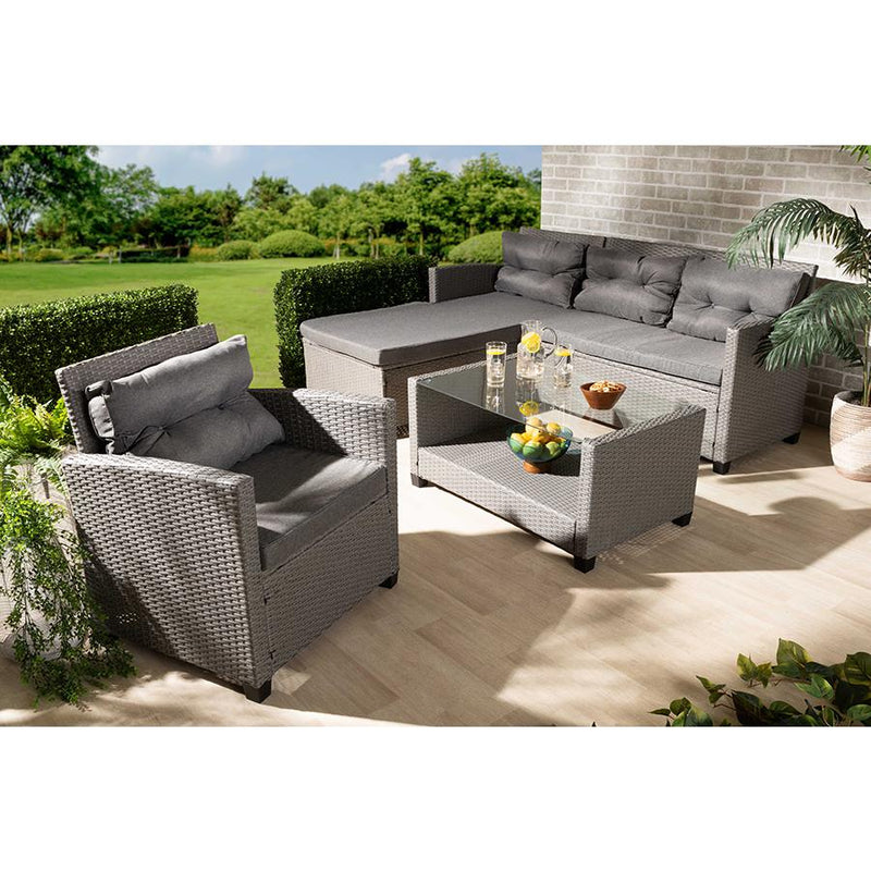 Baxton Studio Darian Modern and Contemporary Grey Fabric Upholstered and Grey Synthetic Rattan 4-Piece Patio Set | Outdoor Sofas, Loveseats & Sectionals | Modishstore
