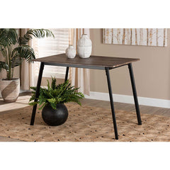 Baxton Studio Calder Mid-Century Modern Walnut Brown Finished Wood and Black Metal Dining Table