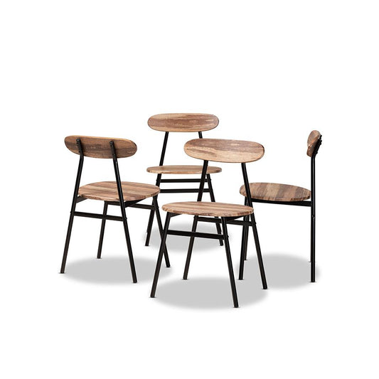 Baxton Studio Sherwood Mid-Century Modern Black Metal and Walnut Brown Finished Wood 4-Piece Dining Chair Set | Dining Chairs | Modishstore