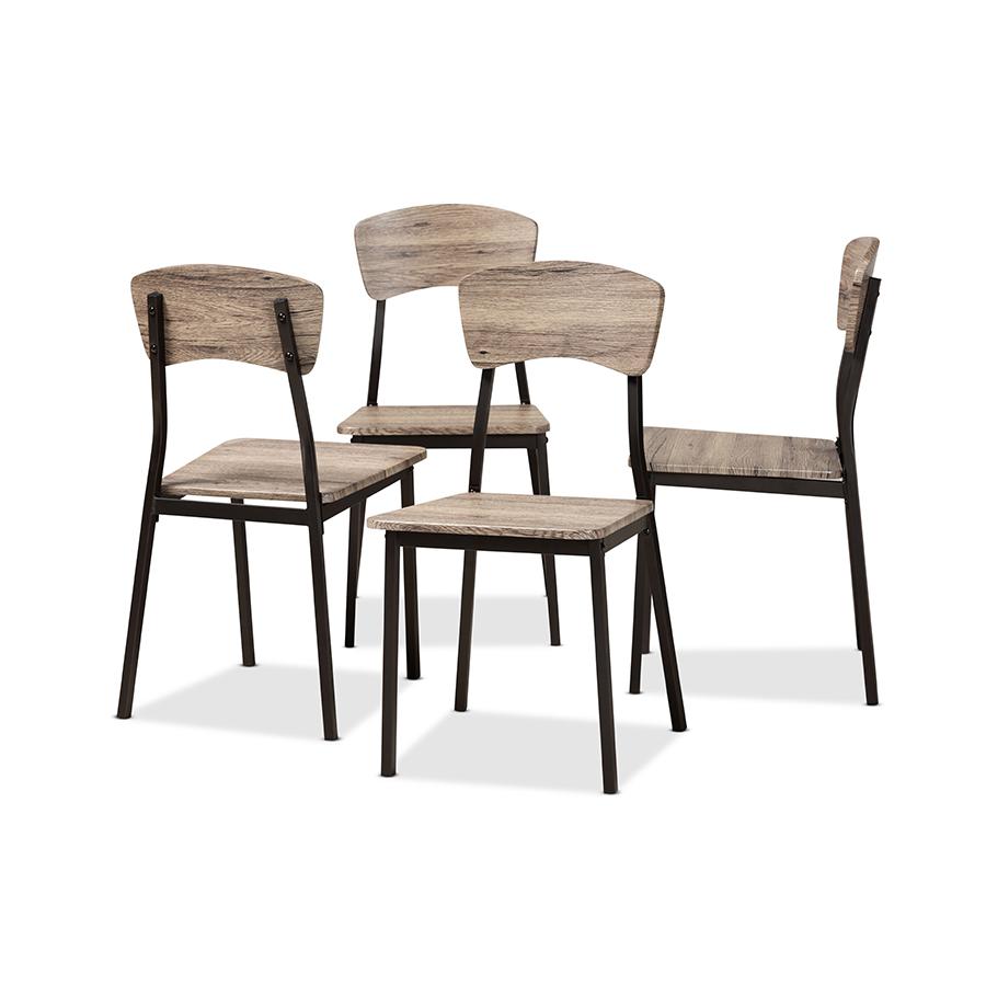 Baxton Studio Marcus Modern Industrial Oak Brown Finished Wood and Black Metal 4-Piece Dining Chair Set | Dining Chairs | Modishstore - 2