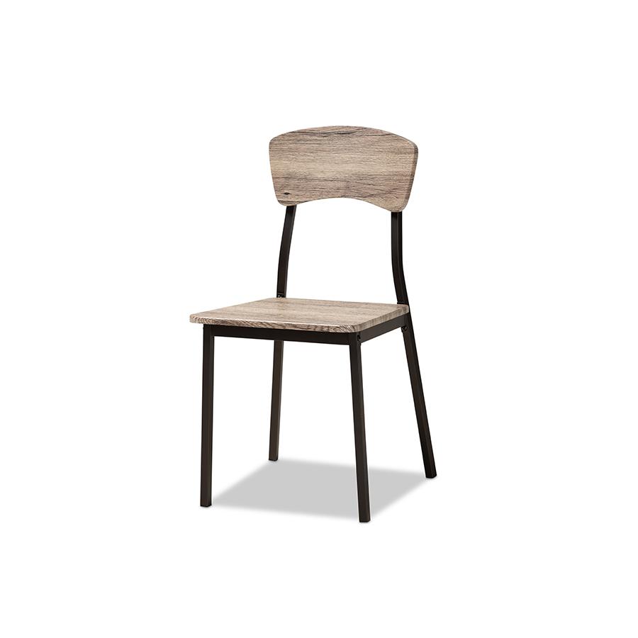 Baxton Studio Marcus Modern Industrial Oak Brown Finished Wood and Black Metal 4-Piece Dining Chair Set | Dining Chairs | Modishstore - 3