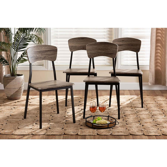 Baxton Studio Marcus Modern Industrial Oak Brown Finished Wood and Black Metal 4-Piece Dining Chair Set | Dining Chairs | Modishstore