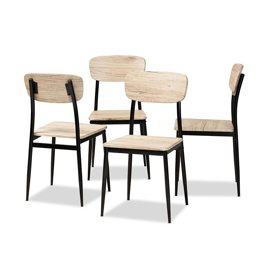 Baxton Studio Honore Mid-Century Modern Light Brown Finished Wood and Black Metal 4-Piece Dining Chair Set | Dining Chairs | Modishstore - 2
