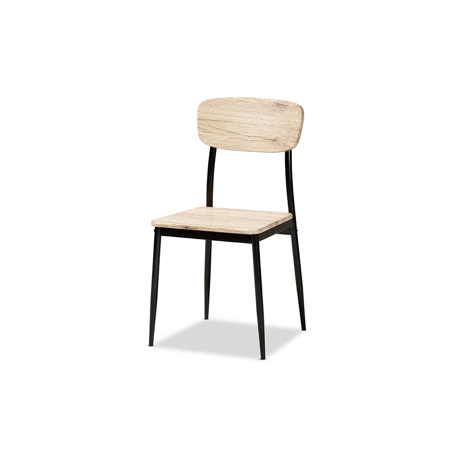 Baxton Studio Honore Mid-Century Modern Light Brown Finished Wood and Black Metal 4-Piece Dining Chair Set | Dining Chairs | Modishstore - 3