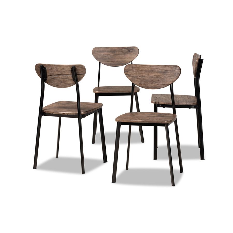 Baxton Studio Ornette Mid-Century Modern Walnut Brown Finished Wood and Black Metal 4-Piece Dining Chair Set | Dining Chairs | Modishstore - 2