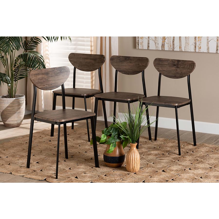 Baxton Studio Ornette Mid-Century Modern Walnut Brown Finished Wood and Black Metal 4-Piece Dining Chair Set | Dining Chairs | Modishstore