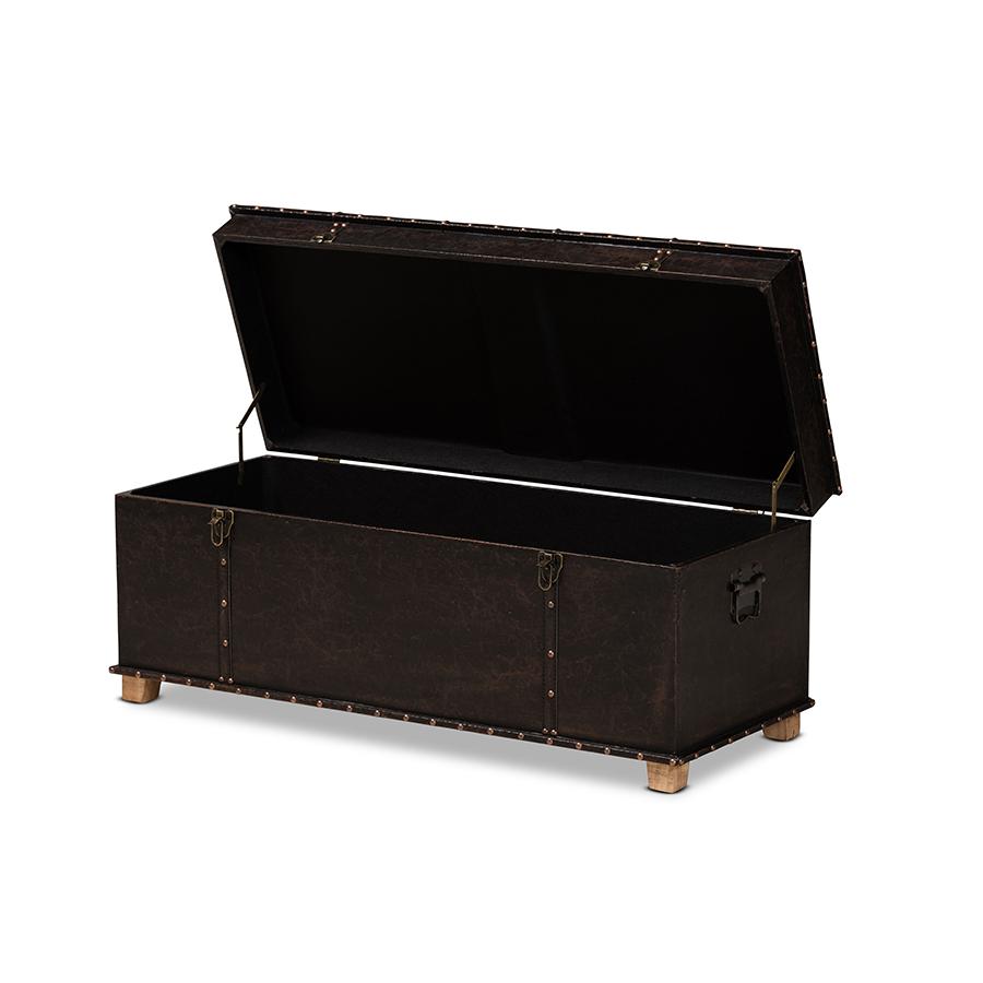 Baxton Studio Janna Rustic Transitional Dark Brown Faux Leather Upholstered and Oak Brown Finished Wood Storage Ottoman | Ottomans | Modishstore - 3