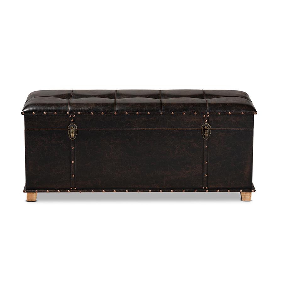 Baxton Studio Janna Rustic Transitional Dark Brown Faux Leather Upholstered and Oak Brown Finished Wood Storage Ottoman | Ottomans | Modishstore - 4