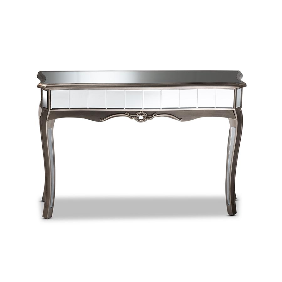 Baxton Studio Elgin Contemporary Glam and Luxe Brushed Silver Finished Wood and Mirrored Glass Console Table | Console Tables | Modishstore - 3