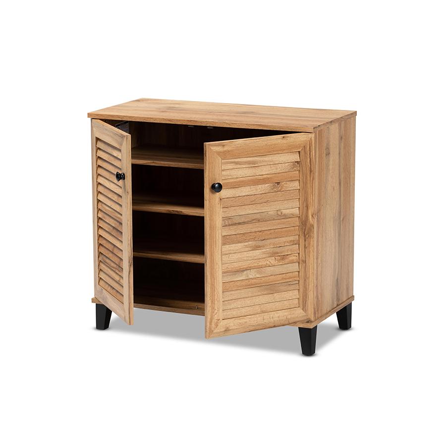 Baxton Studio Coolidge Modern and Contemporary Oak Brown Finished Wood 2-Door Shoe Storage Cabinet | Cabinets | Modishstore - 3