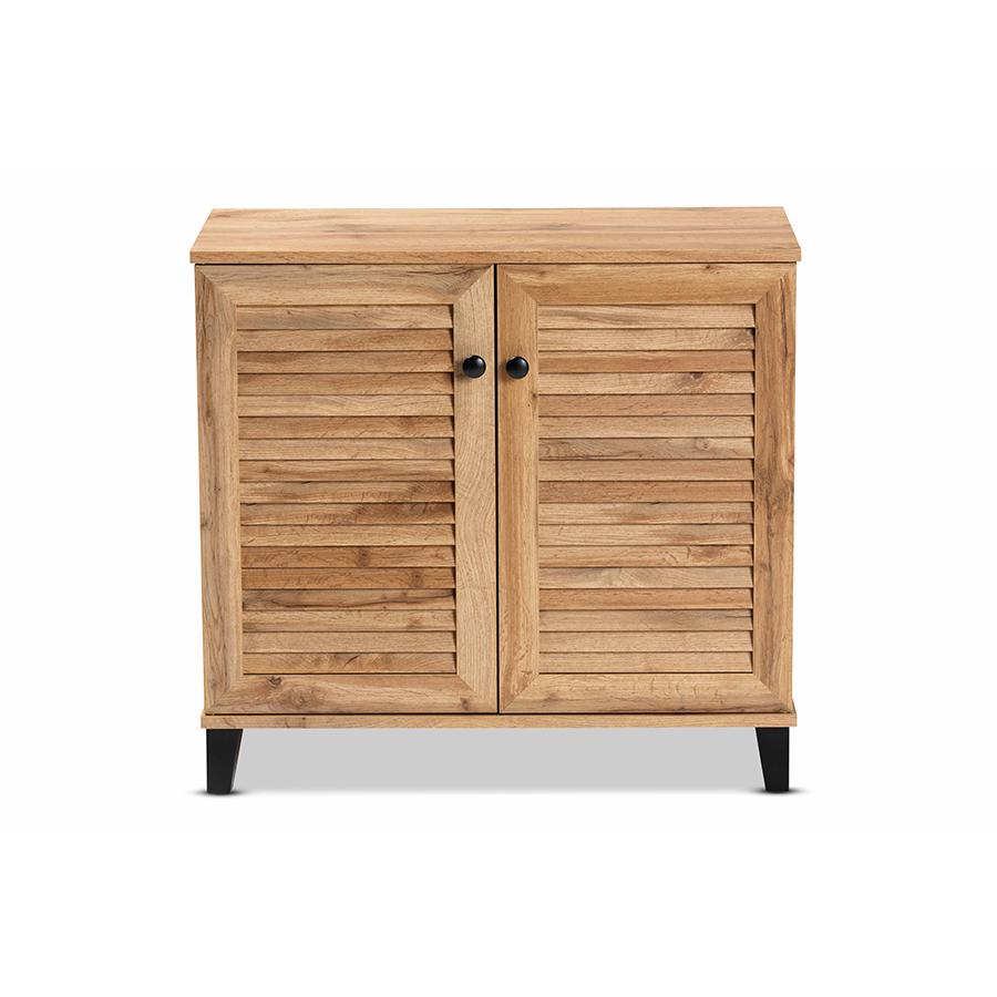 Baxton Studio Coolidge Modern and Contemporary Oak Brown Finished Wood 2-Door Shoe Storage Cabinet | Cabinets | Modishstore - 4