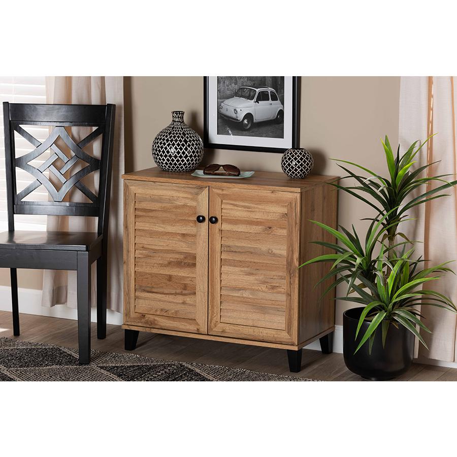 Baxton Studio Coolidge Modern and Contemporary Oak Brown Finished Wood 2-Door Shoe Storage Cabinet | Cabinets | Modishstore - 2