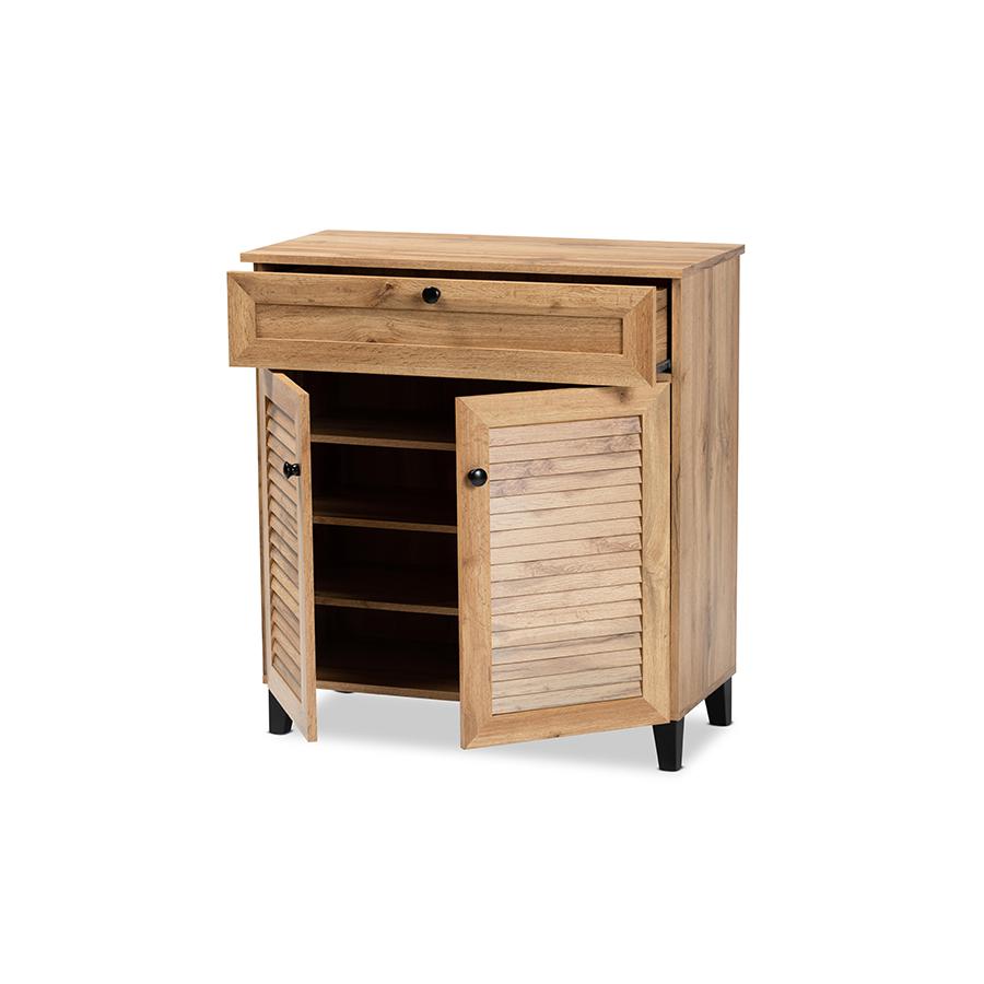 Baxton Studio Coolidge Modern and Contemporary Oak Brown Finished Wood 1-Drawer Shoe Storage Cabinet | Cabinets | Modishstore - 3