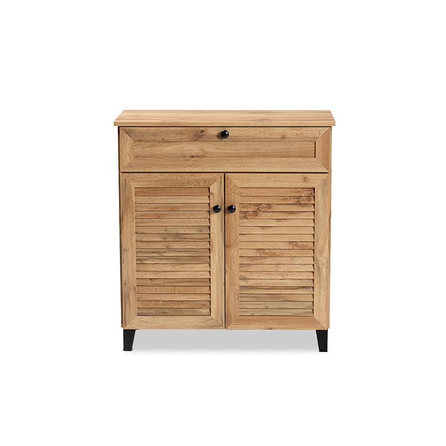 Baxton Studio Coolidge Modern and Contemporary Oak Brown Finished Wood 1-Drawer Shoe Storage Cabinet | Cabinets | Modishstore - 4