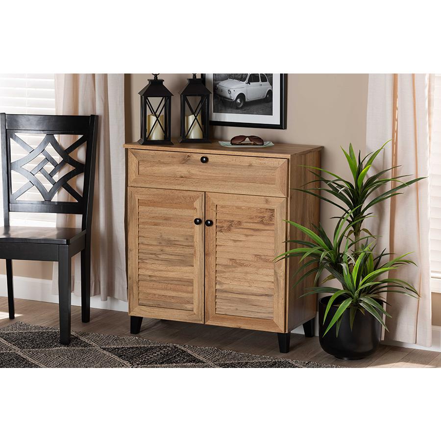 Baxton Studio Coolidge Modern and Contemporary Oak Brown Finished Wood 1-Drawer Shoe Storage Cabinet | Cabinets | Modishstore - 2