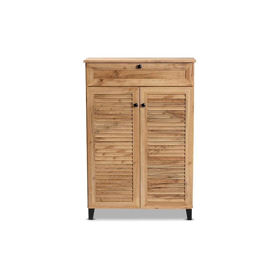Baxton Studio Coolidge Modern and Contemporary Oak Brown Finished Wood 5-Shelf Shoe Storage Cabinet | Cabinets | Modishstore - 4