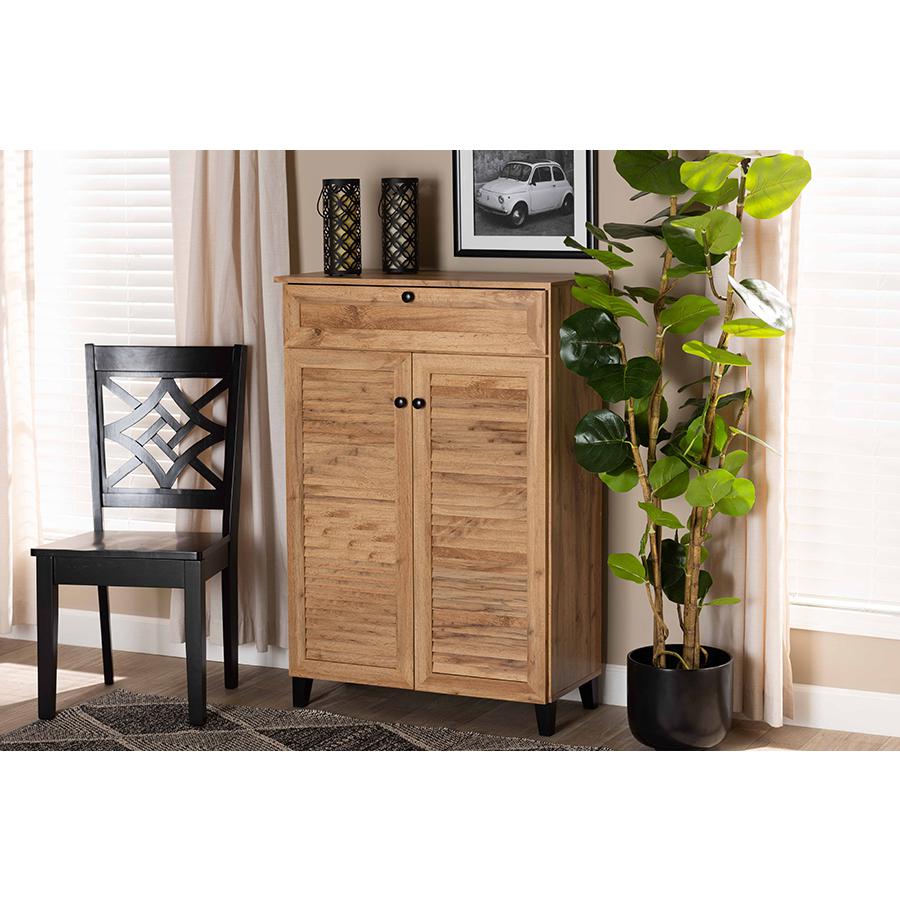 Baxton Studio Coolidge Modern and Contemporary Oak Brown Finished Wood 5-Shelf Shoe Storage Cabinet | Cabinets | Modishstore - 2