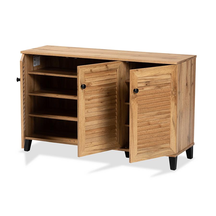 Baxton Studio Coolidge Modern and Contemporary Oak Brown Finished Wood 3-Door Shoe Storage Cabinet | Cabinets | Modishstore - 3