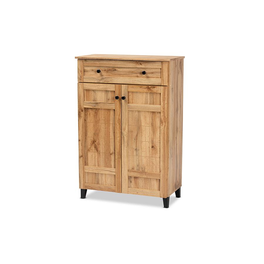 Baxton Studio Glidden Modern and Contemporary Oak Brown Finished Wood 1-Drawer Shoe Storage Cabinet | Cabinets | Modishstore