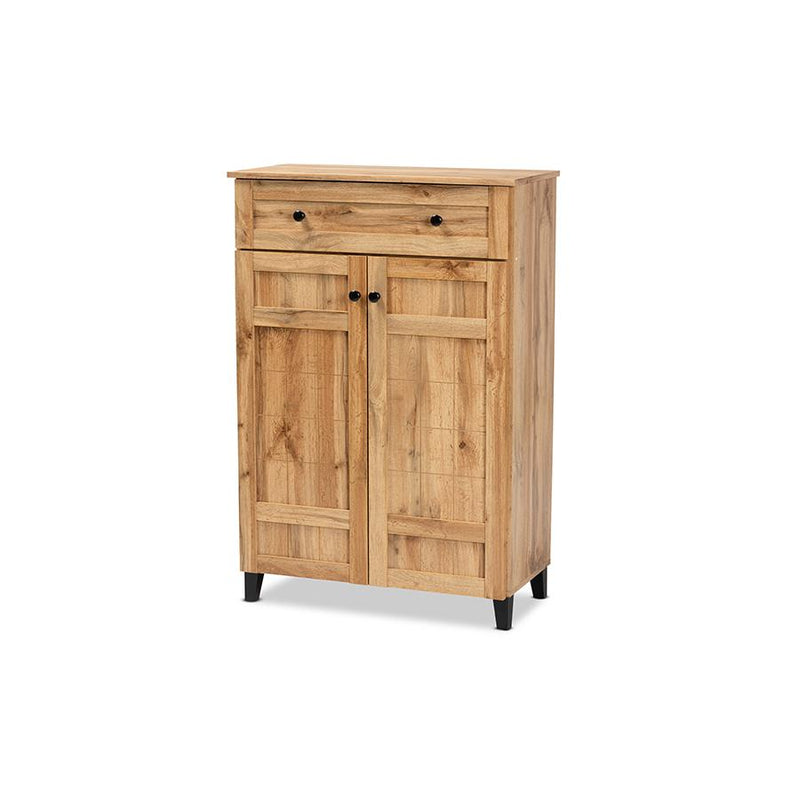 Baxton Studio Glidden Modern and Contemporary Oak Brown Finished Wood 1-Drawer Shoe Storage Cabinet | Cabinets | Modishstore