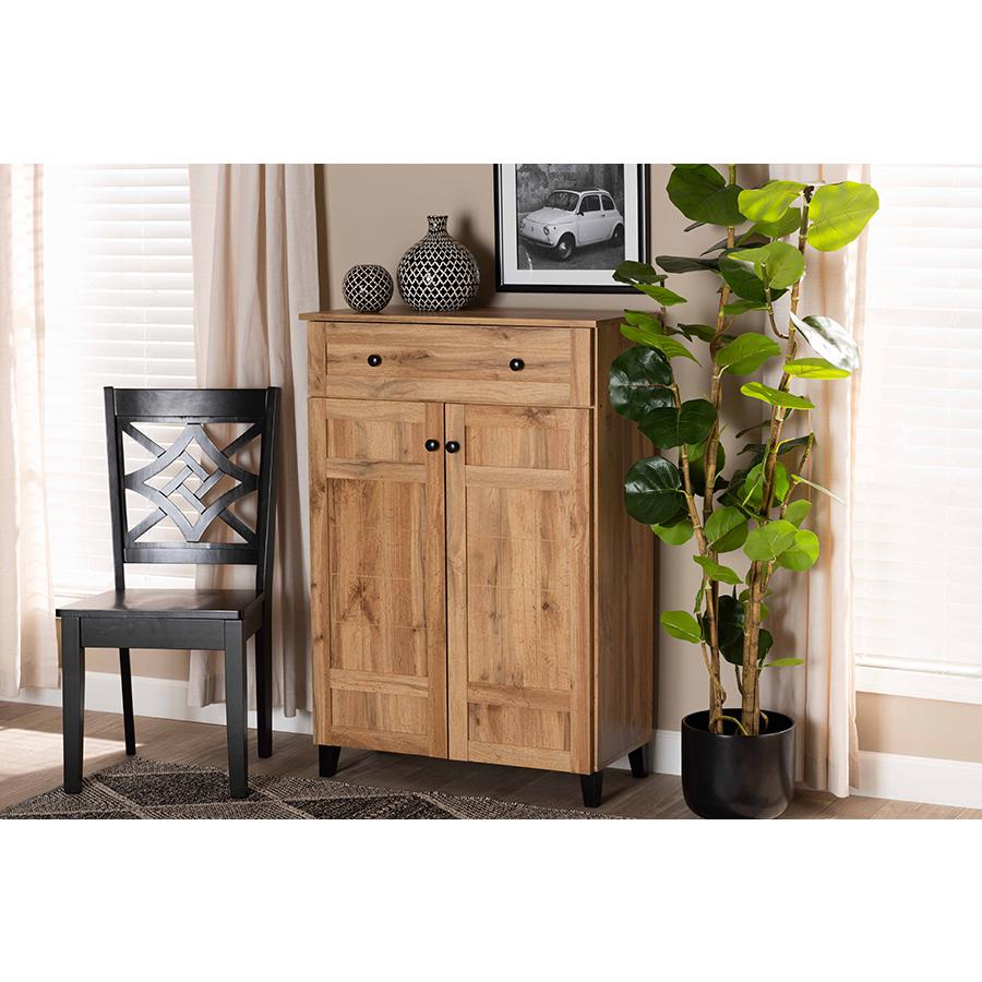 Baxton Studio Glidden Modern and Contemporary Oak Brown Finished Wood 1-Drawer Shoe Storage Cabinet | Cabinets | Modishstore - 2