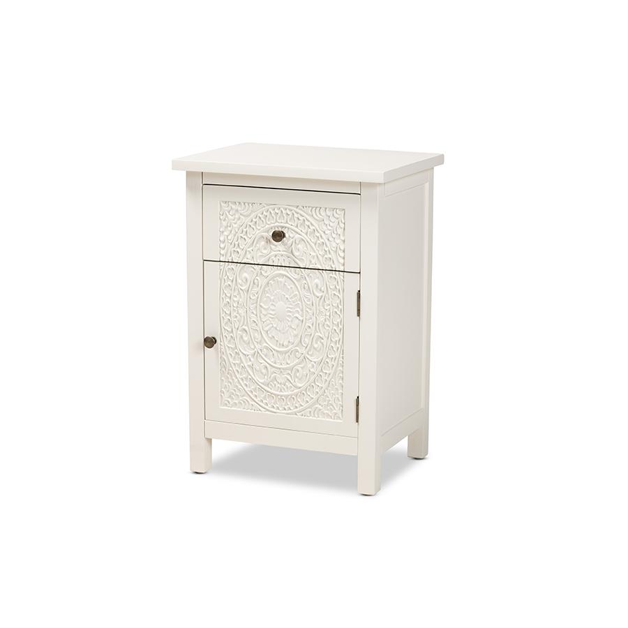 Baxton Studio Lambert Classic and Traditional White Finished Wood 1-Drawer Nightstand | Nightstands | Modishstore - 2