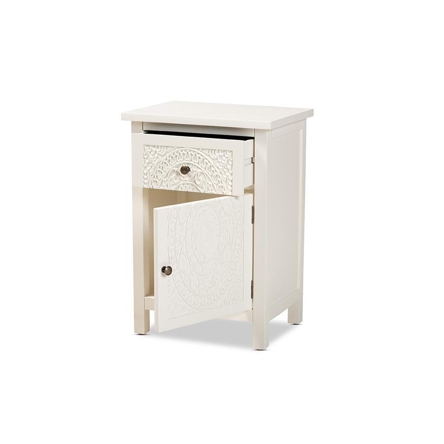 Baxton Studio Lambert Classic and Traditional White Finished Wood 1-Drawer Nightstand | Nightstands | Modishstore - 3