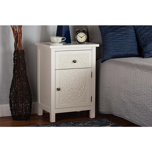 Baxton Studio Lambert Classic and Traditional White Finished Wood 1-Drawer Nightstand | Nightstands | Modishstore