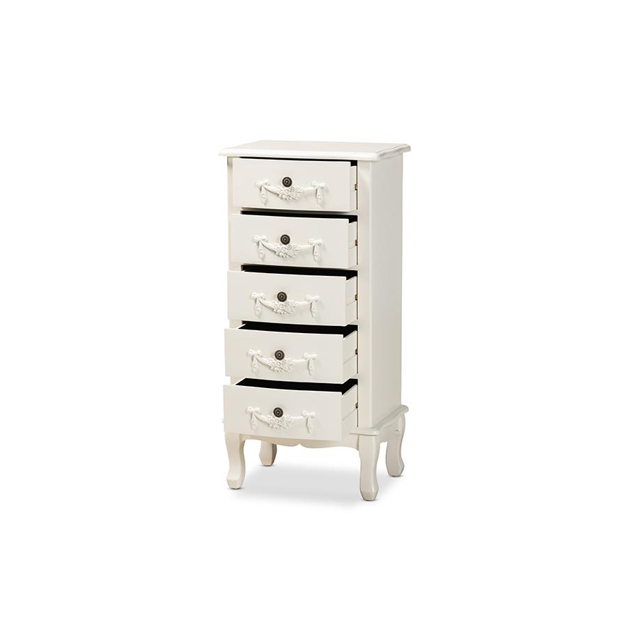 Baxton Studio Callen Classic and Traditional White Finished Wood 5-Drawer Chest | Cabinets | Modishstore - 3