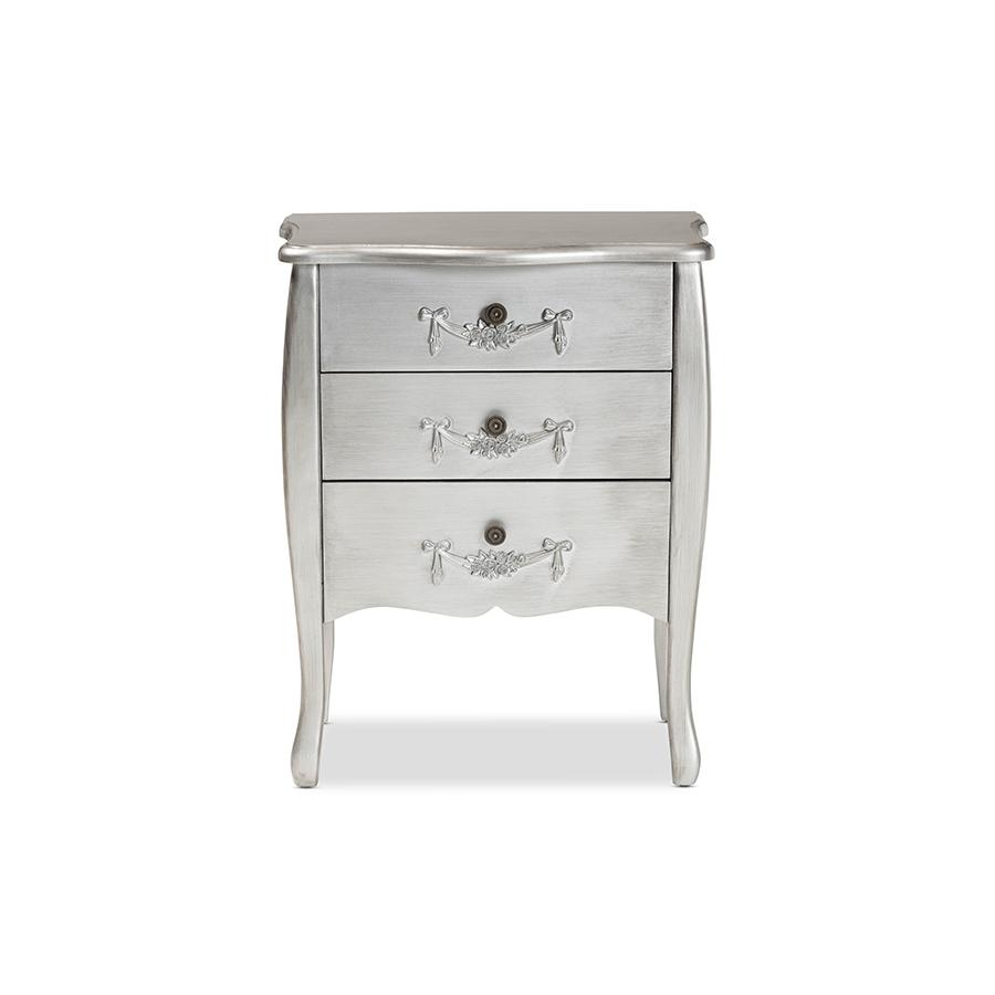 Baxton Studio Eliya Classic and Traditional Brushed Silver Finished Wood 3-Drawer Storage Cabinet | Drawers | Modishstore - 3