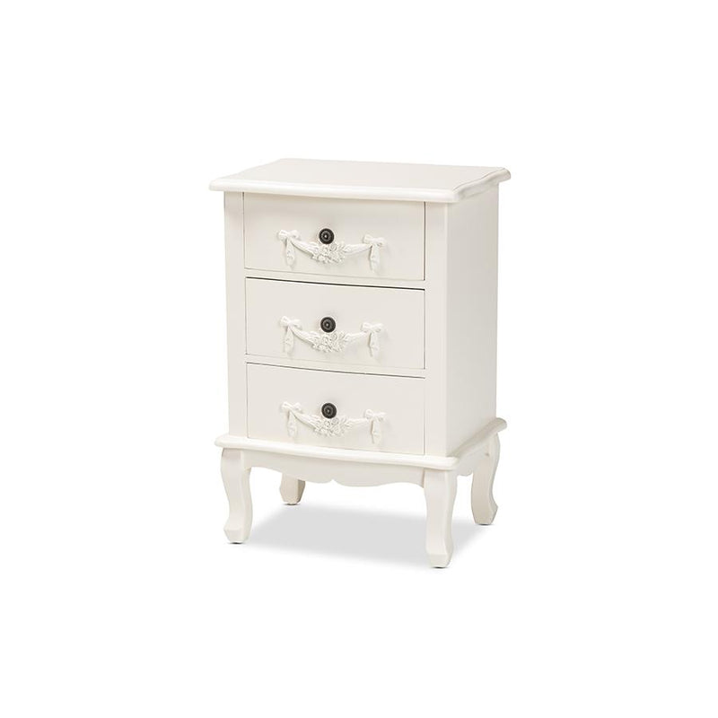 Baxton Studio Callen Classic and Traditional White Finished Wood 3-Drawer Nightstand | Nightstands | Modishstore