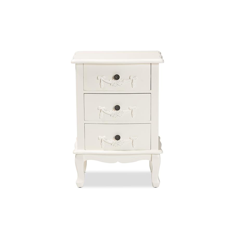 Baxton Studio Callen Classic and Traditional White Finished Wood 3-Drawer Nightstand | Nightstands | Modishstore - 3