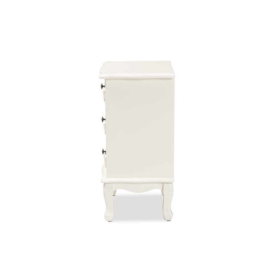 Baxton Studio Callen Classic and Traditional White Finished Wood 3-Drawer Nightstand | Nightstands | Modishstore - 4