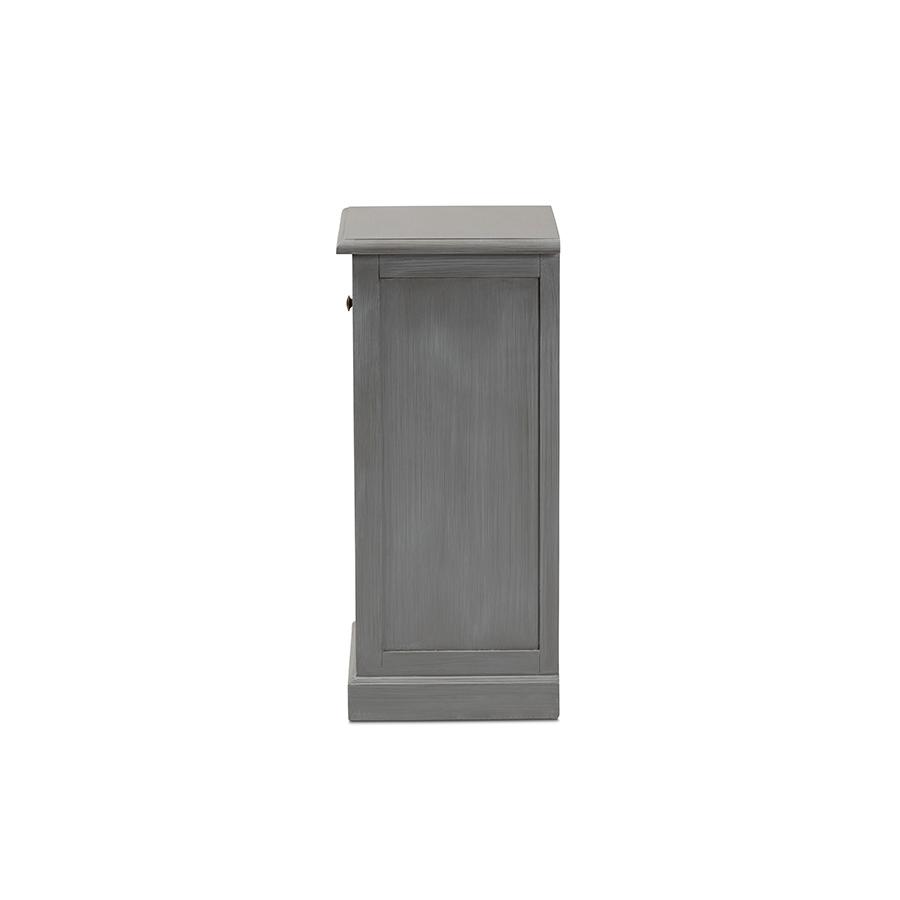 Baxton Studio Sheldon Modern and Contemporary Vintage Grey Finished Wood and Synthetic Rattan 3-Drawer End Table | End Tables | Modishstore - 4